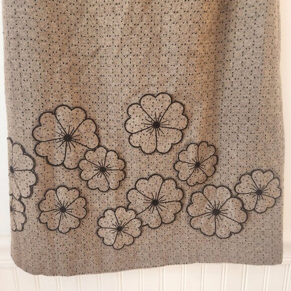 Kay Unger New York Brown Wool Laser Cut Floral Trim Fitted Sheath Pencil Dress 8 - Picture 3 of 9